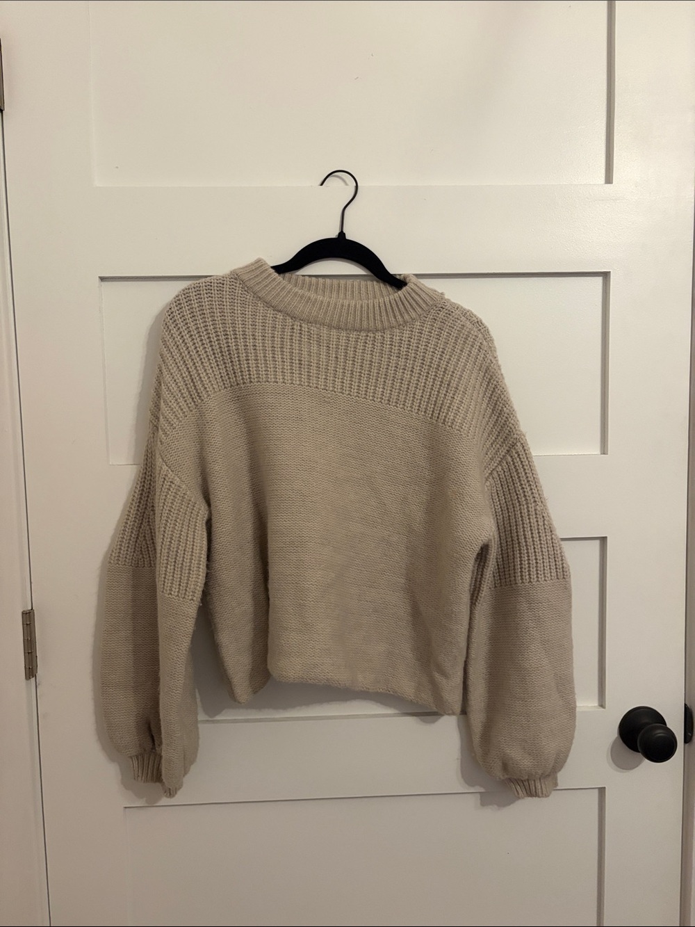 Twenty Beige Ribbed-Detail Crewneck Sweater